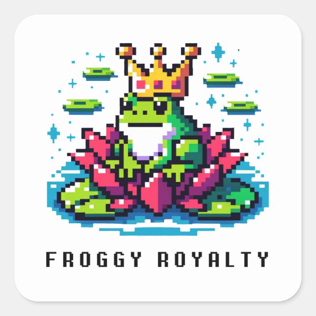 Sticker Carré Froggy de Regal - Grenouille de Pixel avec Couronn (Devant)