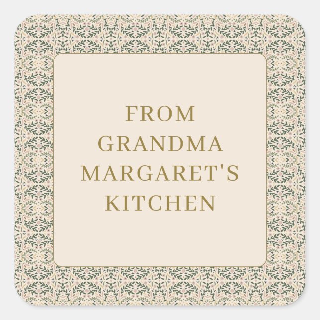 Sticker Carré From Grandmas Kitchen Personalized Name Botanical (Devant)
