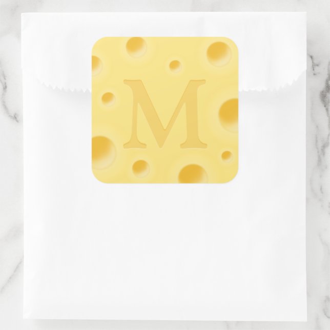 Sticker Carré Fromage adorable fantaisiste monogrammé scellé (Sac)