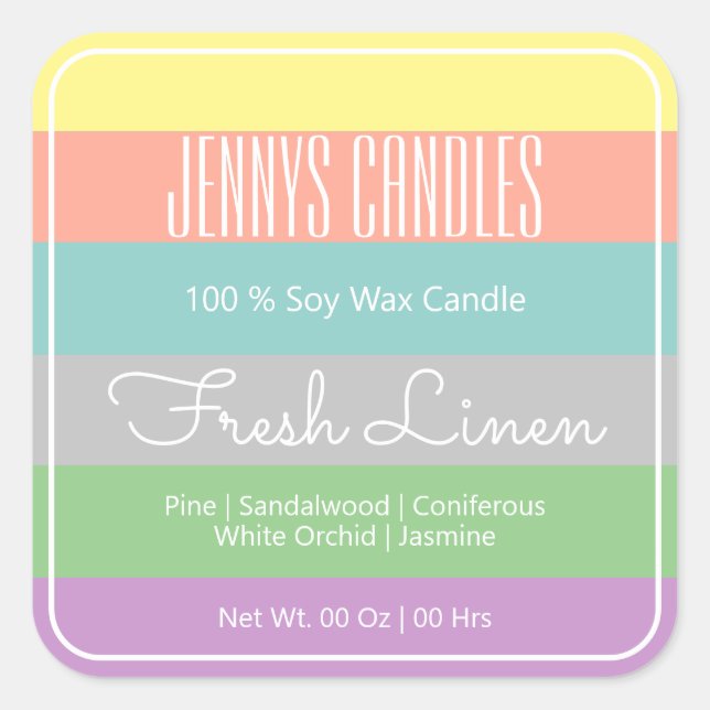 Sticker Carré Frontière Carré moderne Pastel Rainbow Stripes bou (Devant)