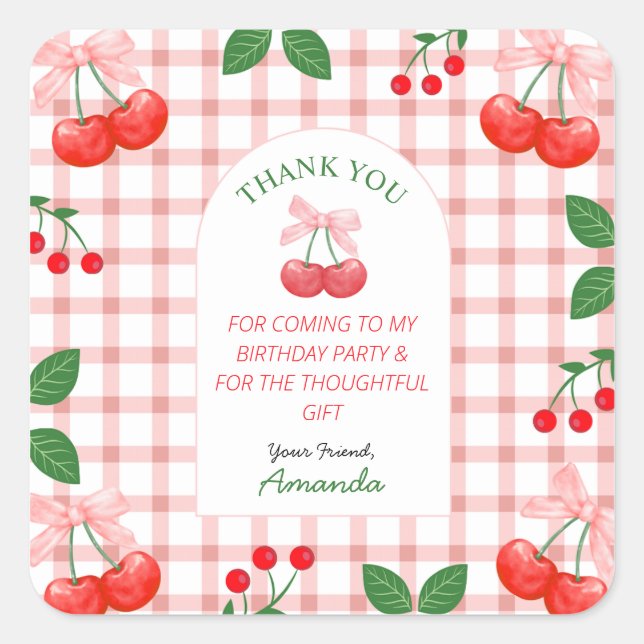 Sticker Carré Fruit cerise fête d'anniversaire (Devant)