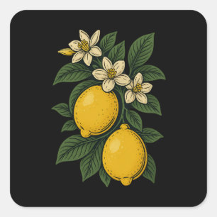 Sticker Carré Fruit citron Vintage Art Lemon Farm