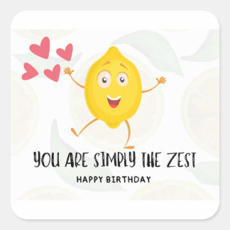 Sticker Carré Fruit de caricature citron Joyeux anniversaire drô