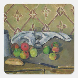 Sticker Carré Fruit de Paul Cezanne  , serviette et cruche de