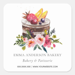 STICKER CARRÉ FRUIT FLORAL CAKE PATISSERIE CUPCAKE BAKERY SEAL