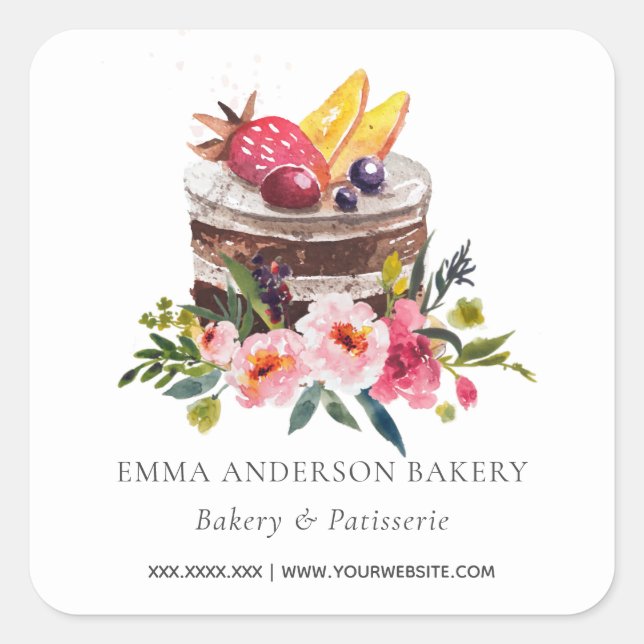 STICKER CARRÉ FRUIT FLORAL CAKE PATISSERIE CUPCAKE BAKERY SEAL (Devant)
