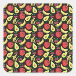 Sticker Carré Fruit motif transparent fruits tropicaux colorés