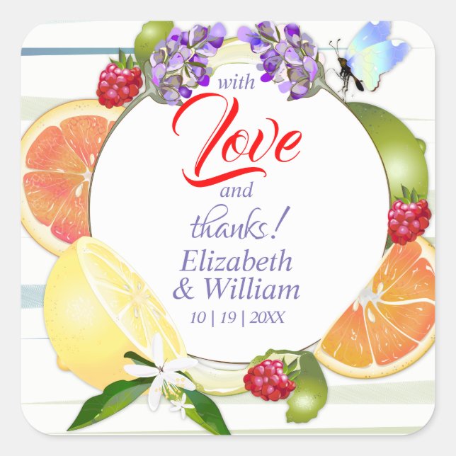 Sticker Carré Fruits Citrins Merci Mariage (Devant)