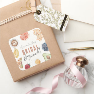 Sticker Carré Fruits de café gaufre Aquarelle Brunch nuptial
