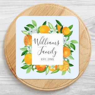 Sticker Carré Fruits et fleurs orange floral botanique d'été