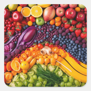 Sticker Carré Fruits Légumes Aliments sains Nutrition Santé