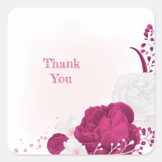 Sticker Carré fuchsia & blanc mariage floral (Devant)