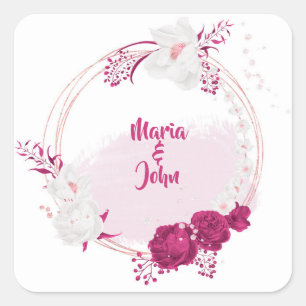 Sticker Carré fuchsia et fleurs blanches couronne