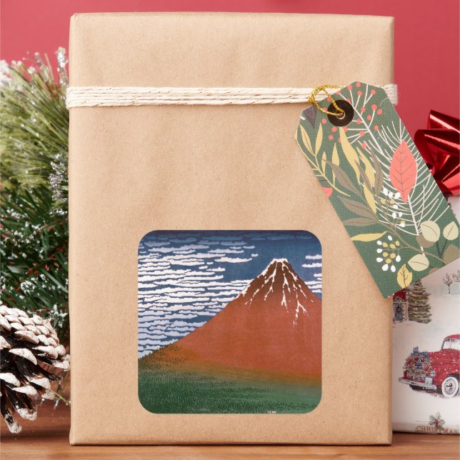 Sticker Carré Fuji rouge, volcan Aka Fujiyama Katsushika Hokusai (vacances)