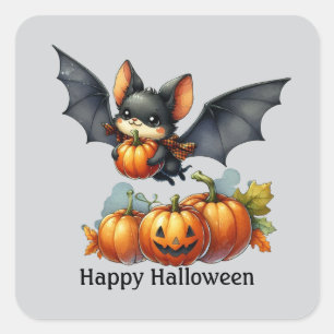 Sticker Carré Fun Bat Happy Halloween personnalisable