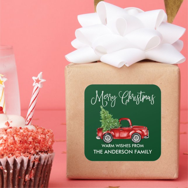 Sticker Carré Fun Calliage Noël Vintage Camion vert (Fête)