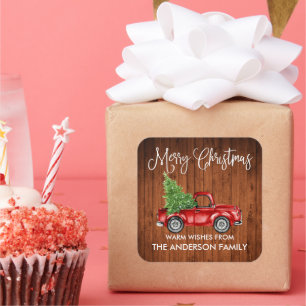 Sticker Carré Fun Calligraphie Noël Bois Vintage Camion