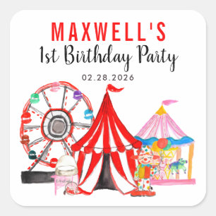 Sticker Carré Fun Carnival Circus Festival Show Anniversaire de 