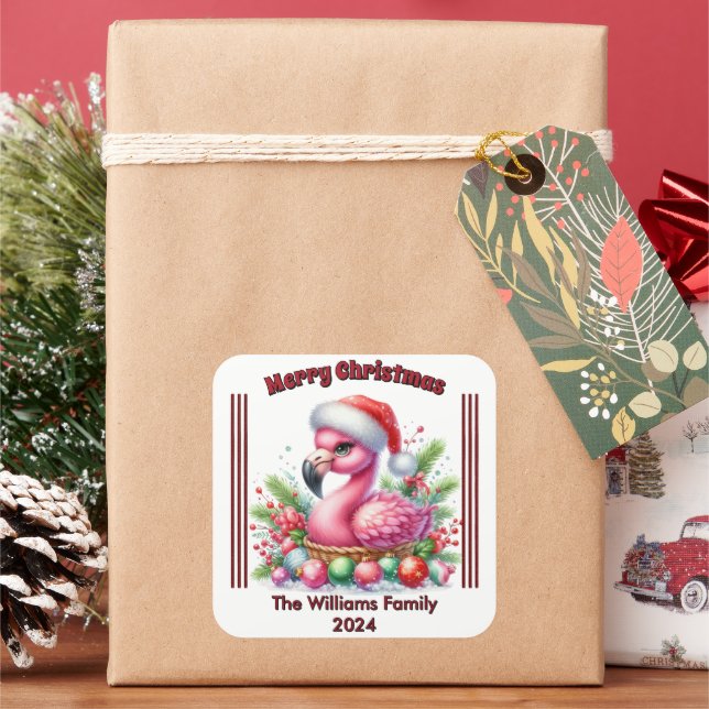 Sticker Carré Fun Christmas flamingo with a personalized touch w (vacances)