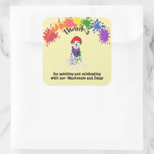 Sticker Carré Fun Dog de Dalmatie fête d'anniversaire 