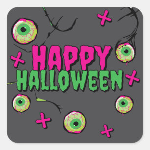 Sticker Carré Fun Funny Scary mignonne Happy Halloween Zombie Lo