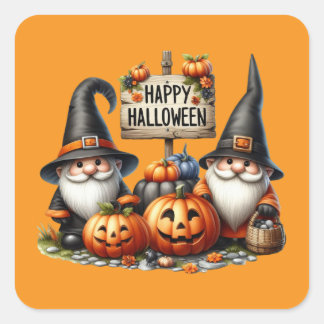 Sticker Carré Fun Happy Halloween gnomes