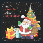Sticker Carré Fun Kids Christmas cadeau personnalisé<br><div class="desc">Un autocollant personnalisé pour enfant,  avec une jolie illustration de santa claus,  des cadeaux et un arbre de noël sur un arrière - plan noir et une couverture de neige pour cet effet magique. Rend l'étiquetage de tous ces cadeaux amusant et facile.</div>