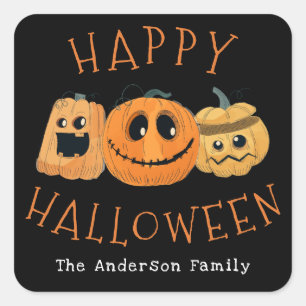 Sticker Carré Fun mignon Citrouille Jack O'Lantern Halloween Par