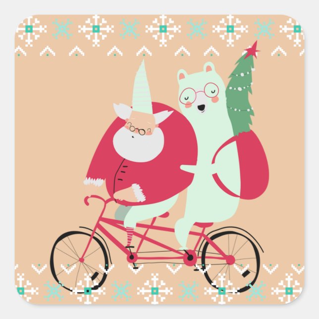 Sticker Carré Fun Père Noël Fêtes de Noël (Devant)