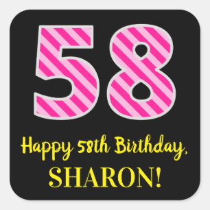 Sticker Carré Fun Pink Stripes "58" : Joyeux 58ème anniversaire