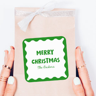 Sticker Carré Fun Retro Wavy Green tendance Personnalisé Chic No