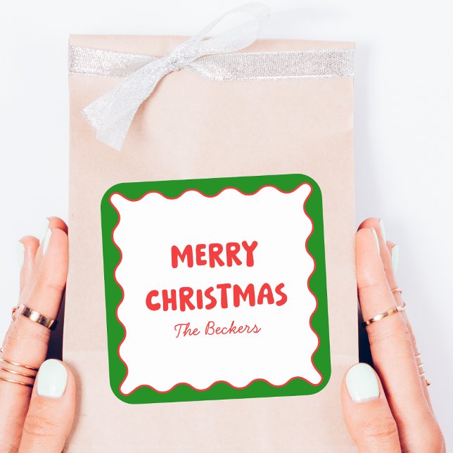 Sticker Carré Fun Retro Wavy Rouge et Vert Custom Chic Noël (Créateur téléchargé)