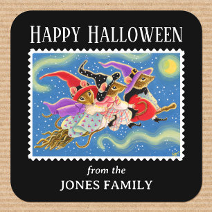 Sticker Carré Fun Souris Broomstick Mice sorcières Halloween
