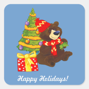 Sticker Carré Fun Teddy Bear Custom Christmas