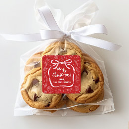 Sticker Carré Fun Whimsical main tiré Bow Noël