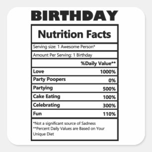 Sticker Carré Funky Birthday Nutrition Facts Carte postale
