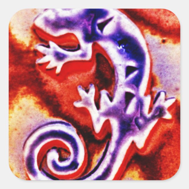 Sticker Carré Funky bleu violet orange Lizard Gecko Sud-Ouest (Devant)