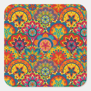 Sticker Carré Funky Retro couleur Motif Mandala
