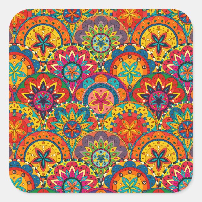 Sticker Carré Funky Retro couleur Motif Mandala (Devant)