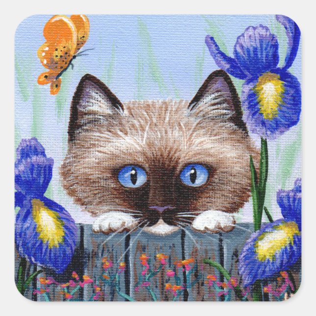 Sticker Carré Funky Siamese Chat Iris Créationarts (Devant)