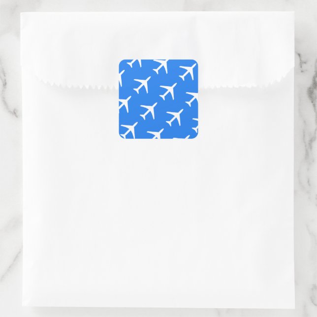 Sticker Carré Funky White Plane Blue Arrière - plan Aviation (Sac)