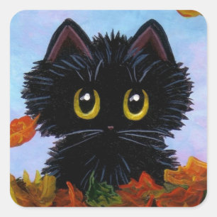 Sticker Carré Funny Automne Chat Noir Automne Créationarts