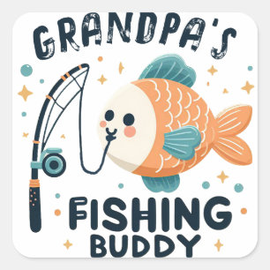 Sticker Carré Funny Baby Fish Grand-père's Fishing Buddy Baby