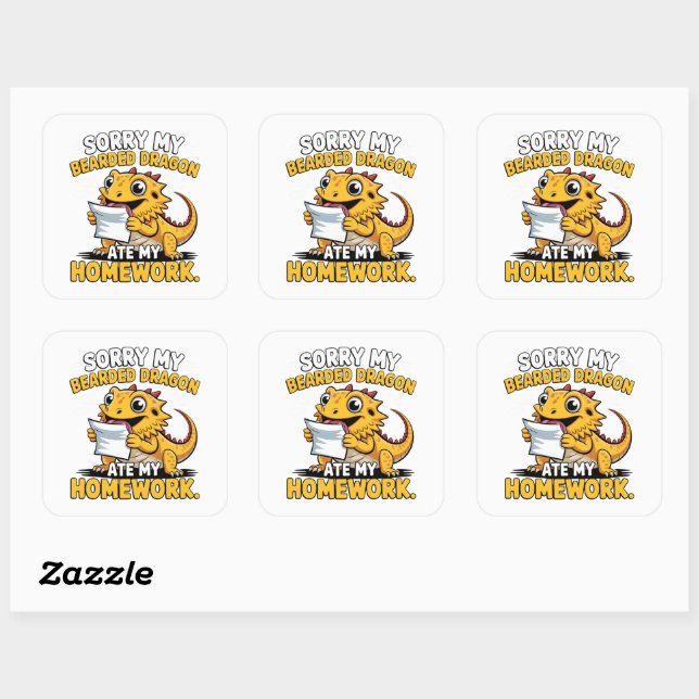 Sticker Carré Funny Bearded Dragon Cute Reptile Lover Gift (Feuille)