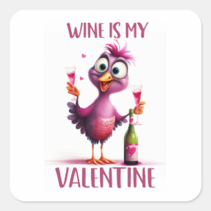 Sticker Carré Funny Bird Wine est ma Saint Valentin