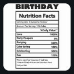 Sticker Carré Funny Birthday Nutrition Facts<br><div class="desc">Sticker Carré pour la valeur nutritive d'anniversaire amusant</div>