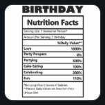 Sticker Carré Funny Birthday Nutrition Facts<br><div class="desc">Sticker Carré pour la valeur nutritive d'anniversaire amusant</div>