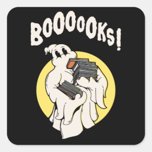 Sticker Carré Funny Bookworm Ghost Halloween Costume Booooks