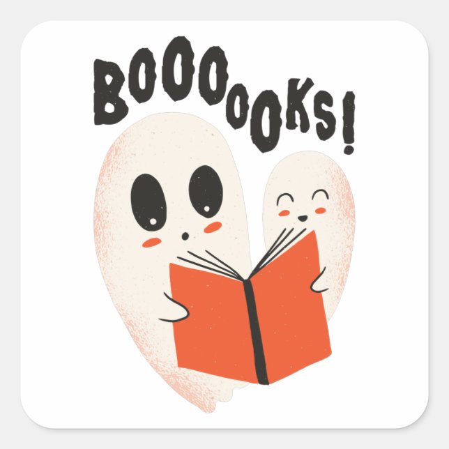 Sticker Carré Funny Bookworm Ghost Halloween Costume Booooks (Devant)