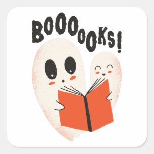 Sticker Carré Funny Bookworm Ghost Halloween Costume Booooks